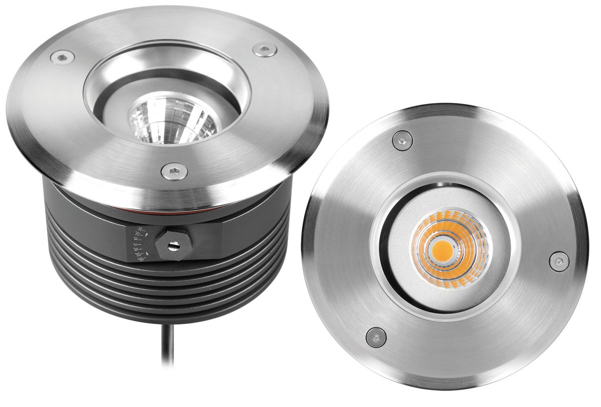 LED Bodeneinbaustrahler DISC III - 24V DC, 6W, 500lm, 2700K, IP67, CRI 80, 36°, dunkelgrau/alu., dimmbar, D=116mm, H=73mm, BL=100x100mm