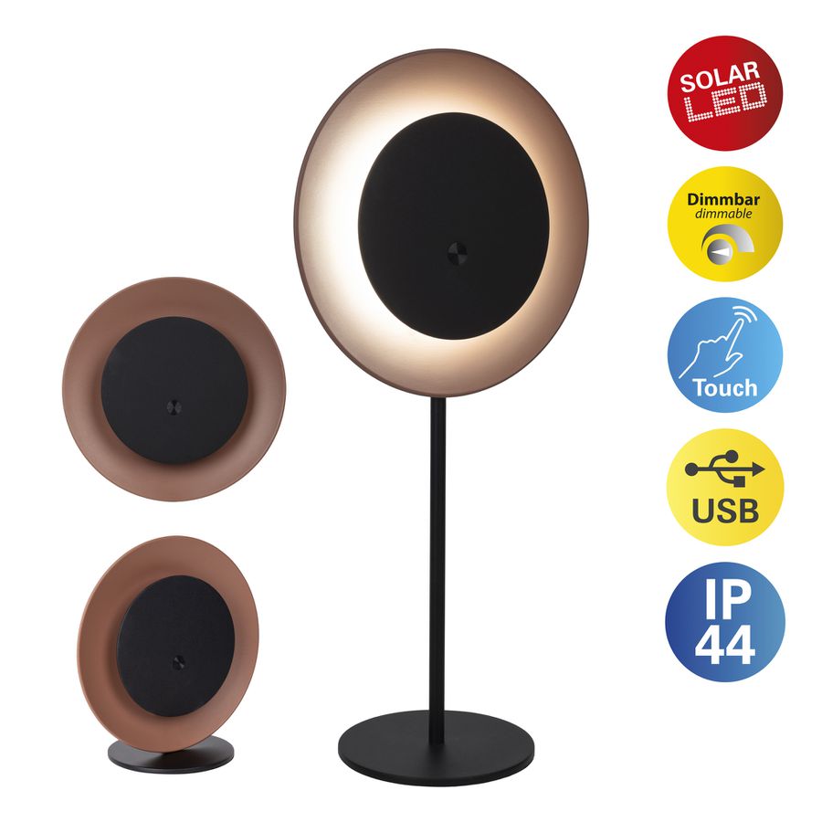 Solar- Tischleuchte Hängeleuchte SOLAN mocha mousse H: 41,5 cm - 3000K, 120lm, 1W, IP54