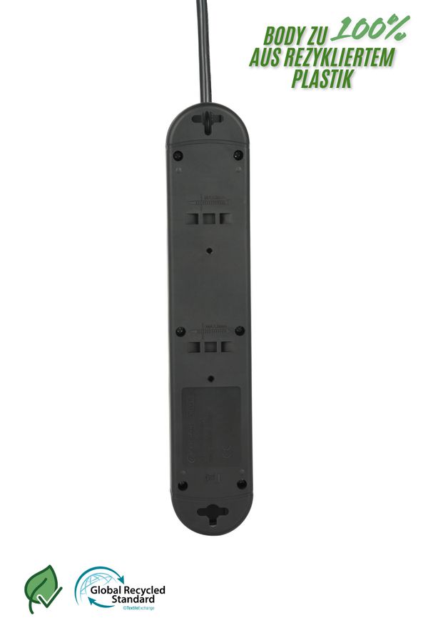 Steckdosenleiste Re:Life - 4x T13., 1.8m Kabel, schwarz