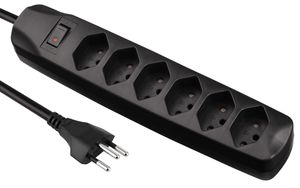 Fix Line Multipresa - 6xT13, 1.5m Kabel, H05VV-F 3G1mm2, schwarz, Kinderschutz