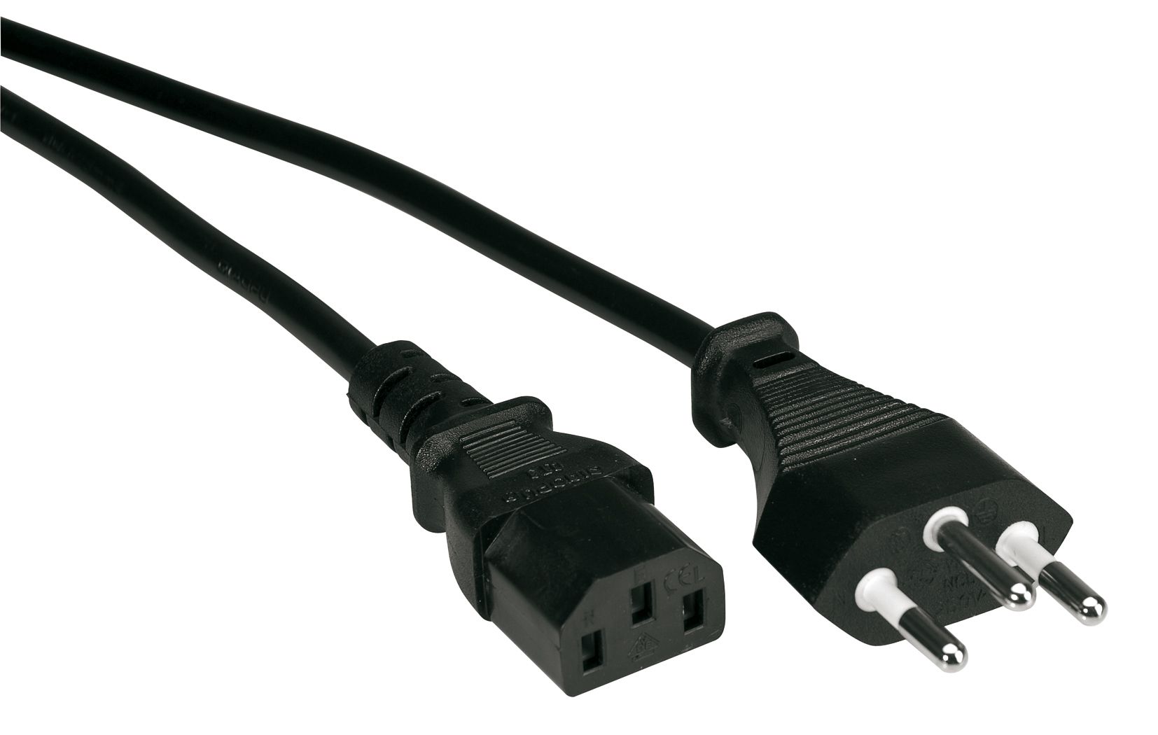 Câble d'alimentation du dispositif 1.8m - 1.8m, T12 - C13, schwarz, H05VV-F 3G0.75mm2