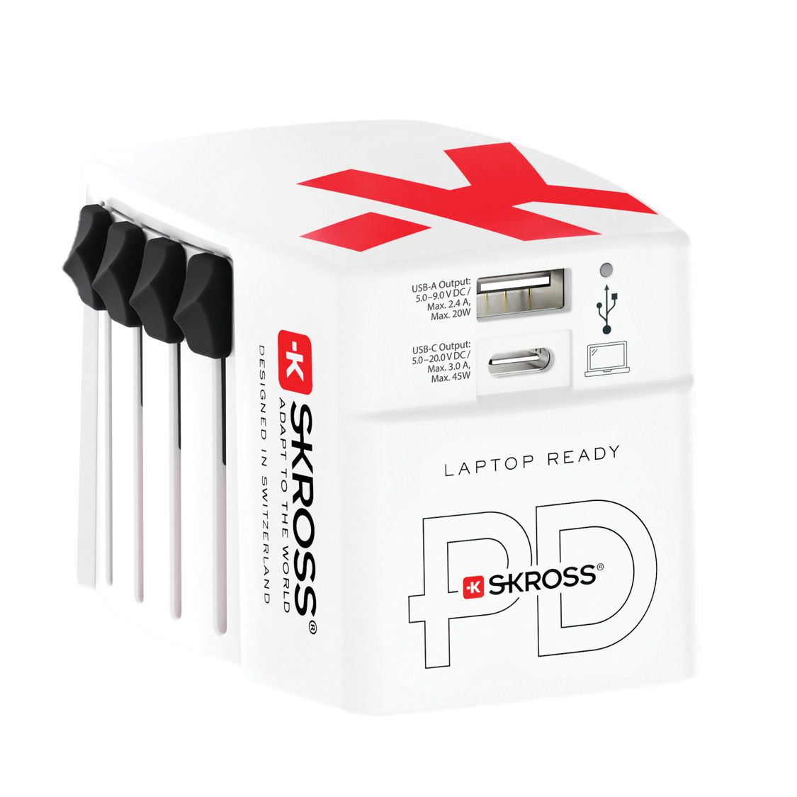 World USB Charger AC45PD - Schuko, 2-Pol EU, IT, UK, BRA, USA/Japan, AUS/China, 1xUSB-A 20W, 1x USB-C 45W PD