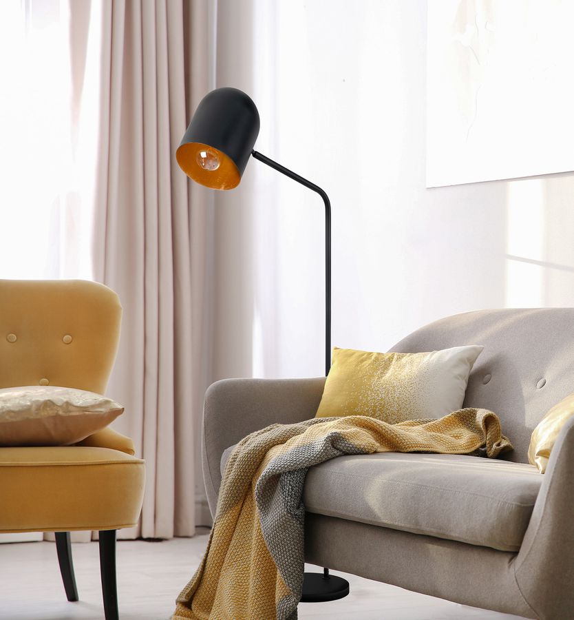 Stehleuchte  METAVION  H: 140cm schwarz/gold - IP20, E27, Schwarz-Gold