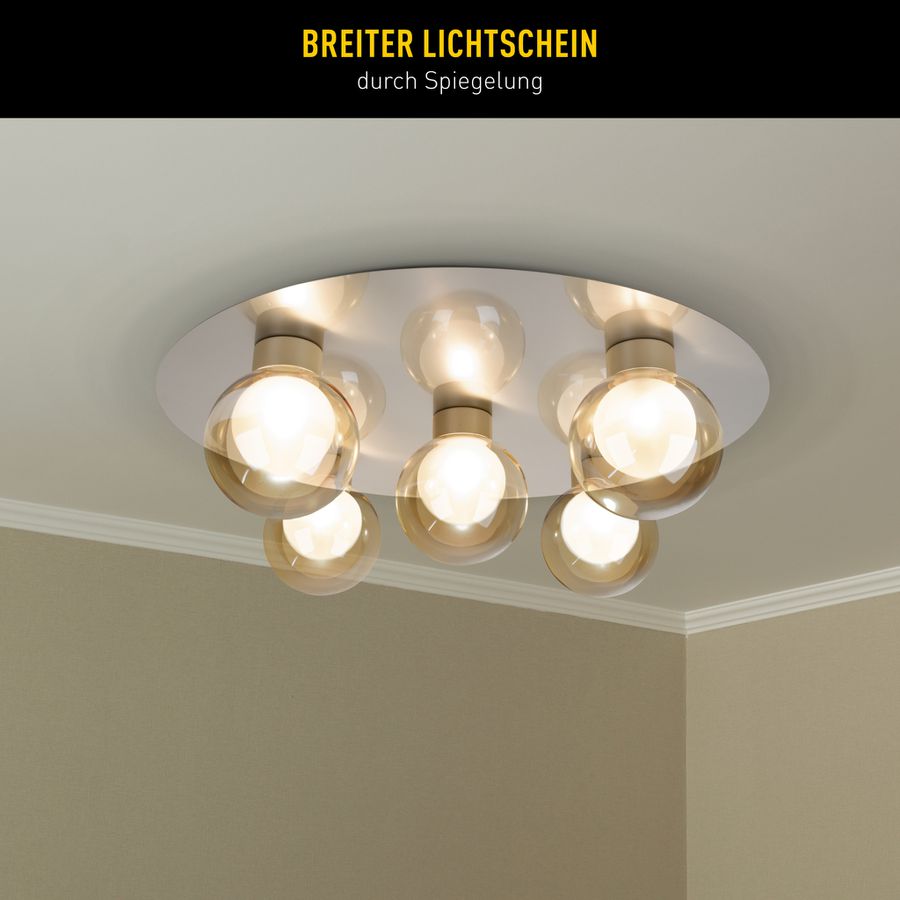 5er Deckenleuchte  DONIKA  : 43 cm - IP20, G9, Stahl-Blank