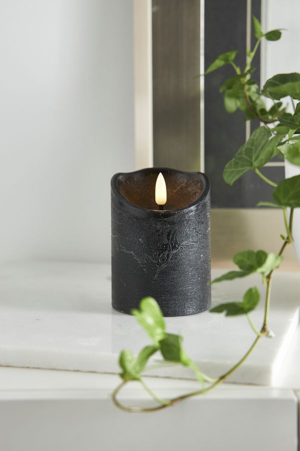 LED Pillar Kerze Flamme Rustic - Indoor, Schwarz, 10.00 cm Höhe,  Timerfunktion