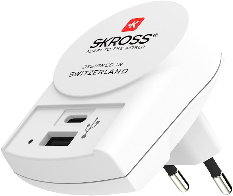 Euro USB Charger (AC) - Out: Schuko, 2-Pol EU, In: 1xUSB-A 12W, 1x USB-C 15W, max. 27W, weiss
