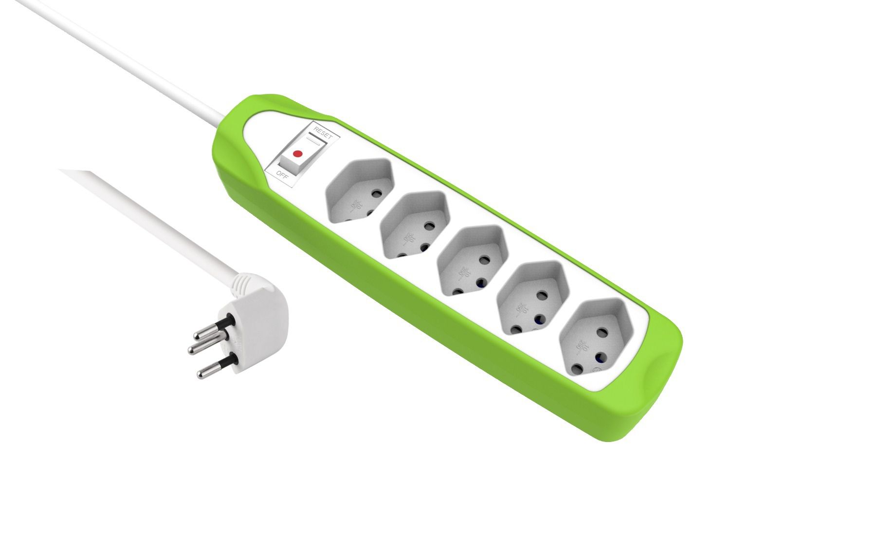 Fix-Line Silikon Steckdosenleiste 5xT13 - 5xT13, 1.5m Kabel, H05VV-F 3G1mm2, grün,  Kinderschutz