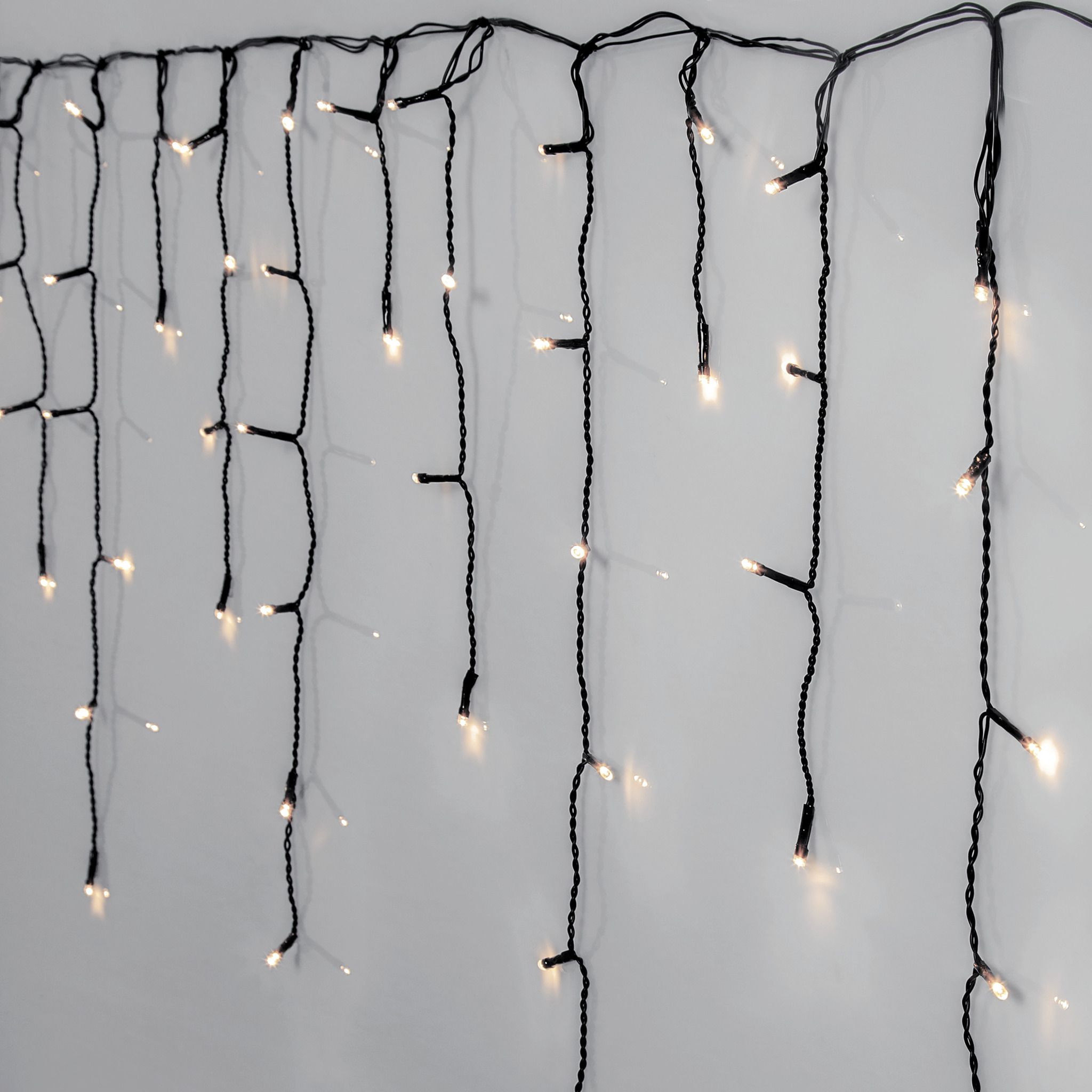 LED crispy white, Icicle Vorhang, 480 LEDs - Schwarz, 3000K, 1190cm x 55cm