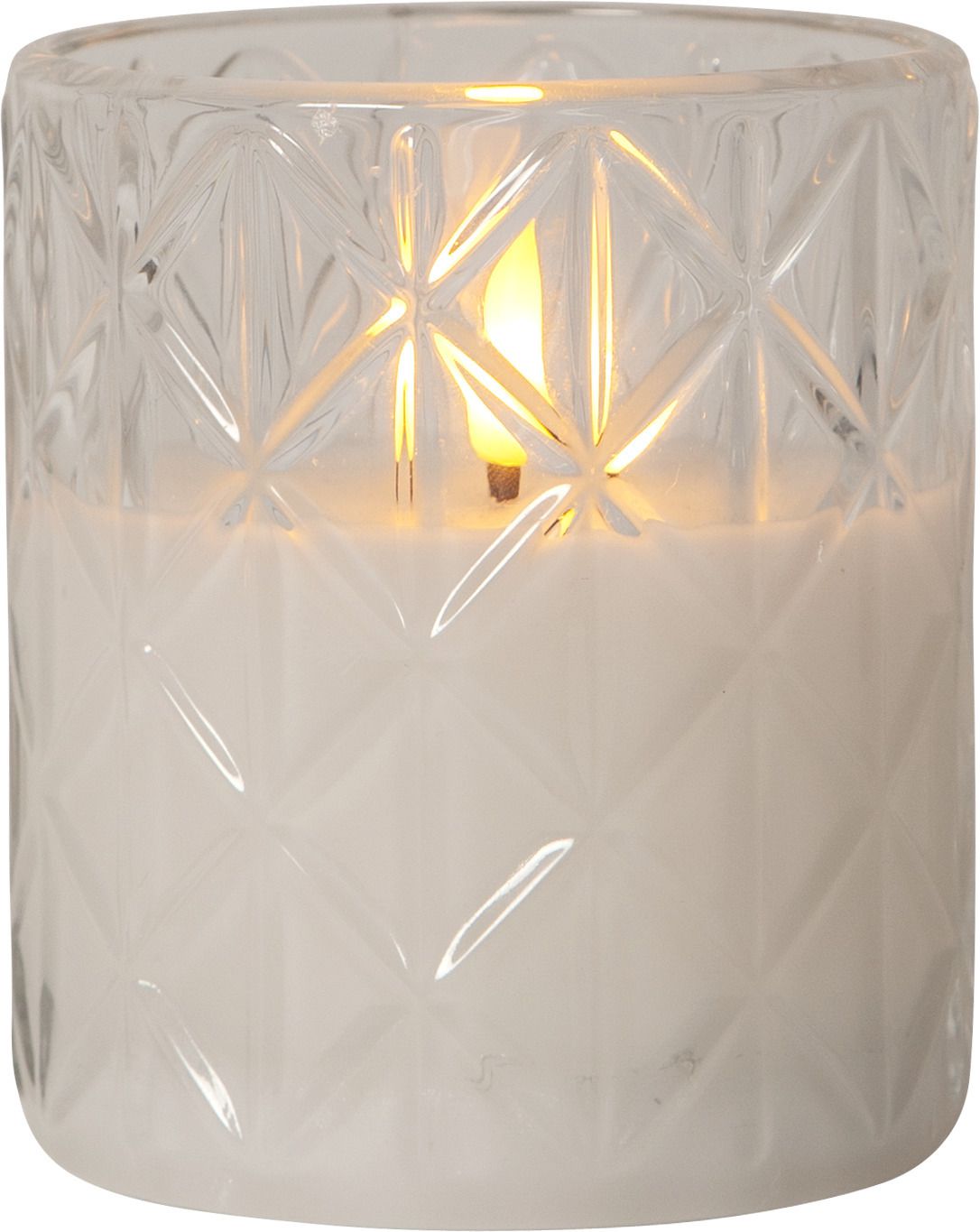 LED Pillar Kerze Flamme Romb - Indoor, Transparent, 10 cm höhe, Timerfunktion