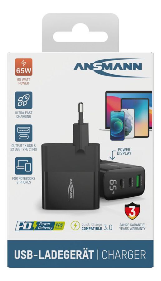 Home Charger mit Display HC365PD - 65W, 3xUSB