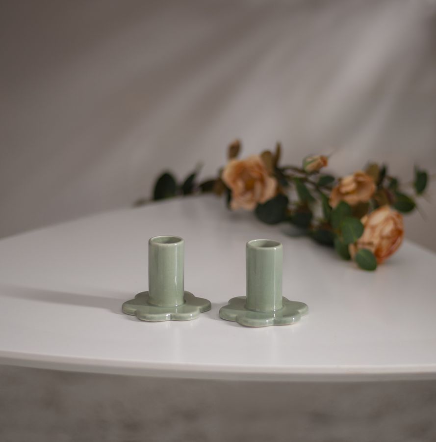 Kerzenhalter 2-p Bloom - Indoor, Grün, 6.00cm Höhe