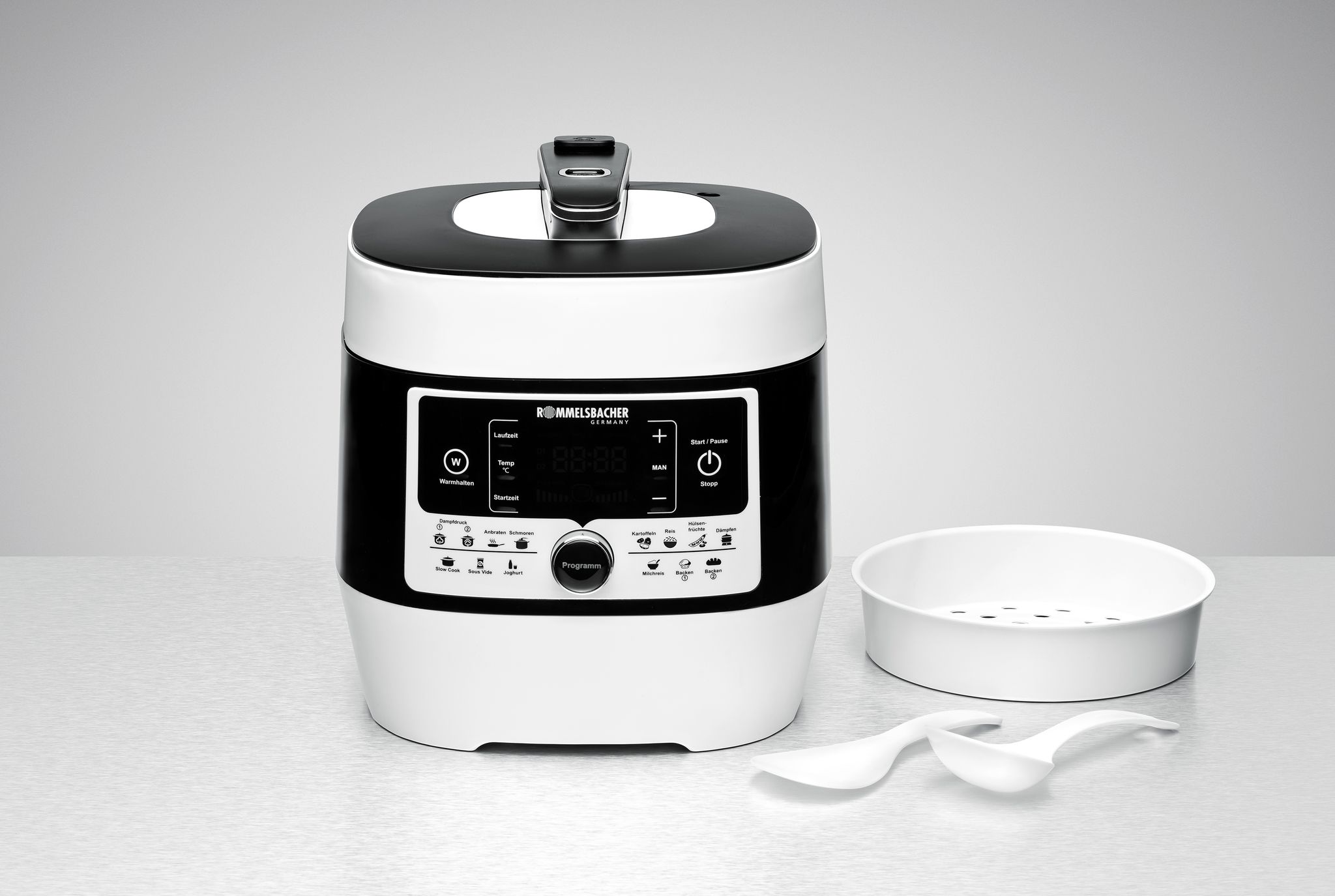 Vapore elettrico a pressione e multi-cucina MD 1000 - Dampfdruck- & Multikocher , Weiss/schwarz, 1000W