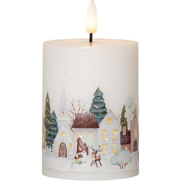 LED Pillar Kerze Flamme Winterland - Indoor, 12.5 cm Höhe,Timerfunktion