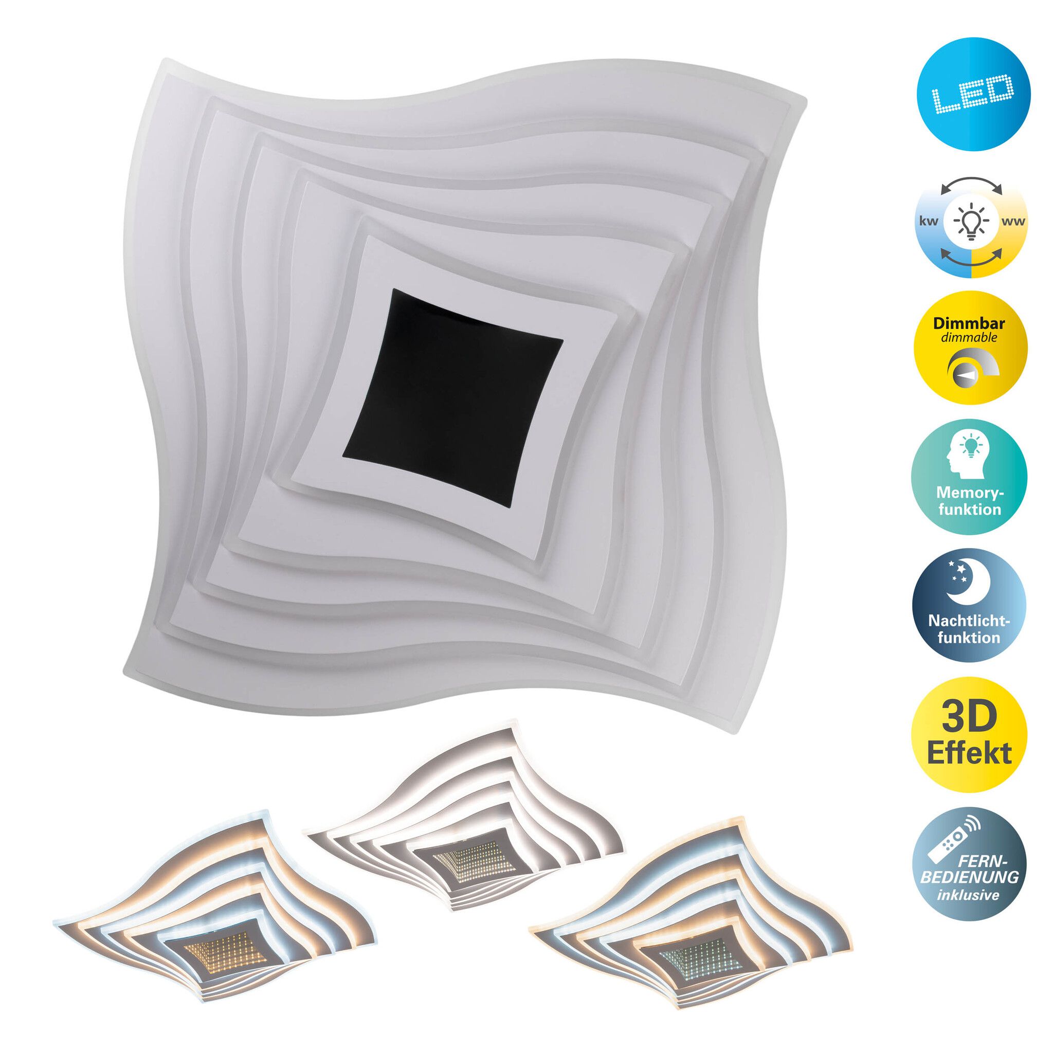 LED-CCT Deckenleuchte  FEVORIA  inkl. 3D-Effekt L/B: 50cm sandweiß - IP20, LED-Modul, Weiss
