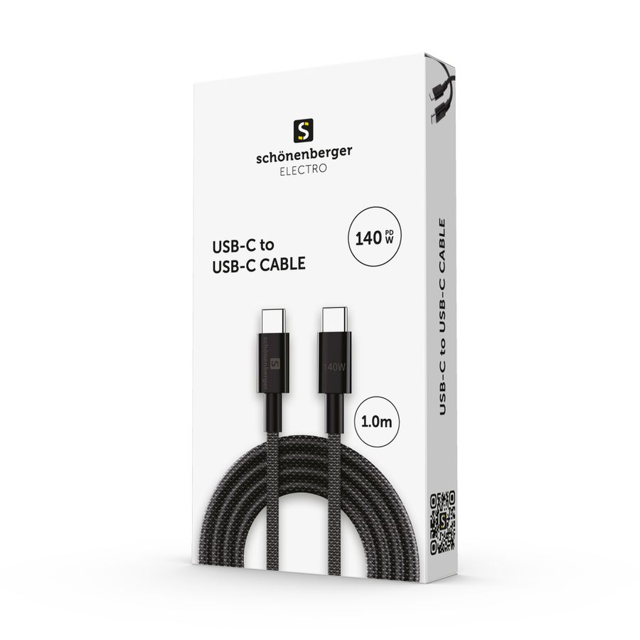 USB-C to USB-C Cable, 140W PD support, 1m, schwarz - 140W USB-C Kabel 1.0m