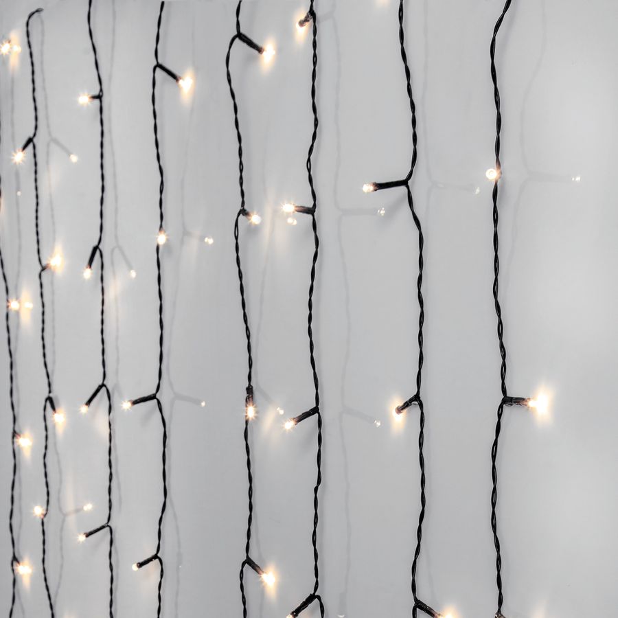 LED crispy white, Vorhang, 80 LEDs - Schwarz, 3000K, 130cm x 130cm