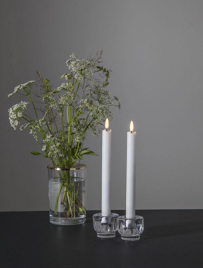 LED Dinner Kerze 2er Pack Flamme - Indoor, Weiss, 25cm Höhe, Timerfunktion