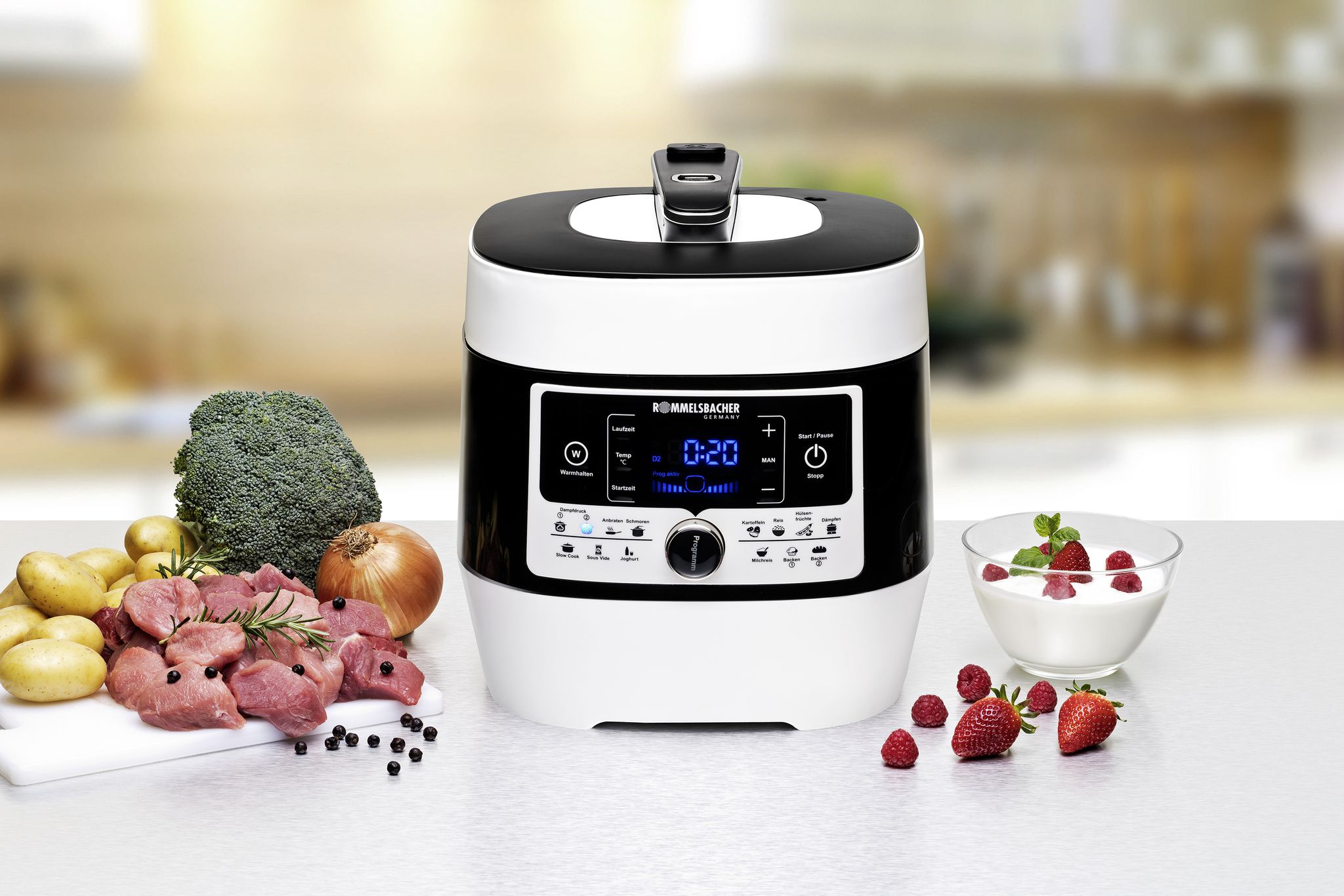 Vapore elettrico a pressione e multi-cucina MD 1000 - Dampfdruck- & Multikocher , Weiss/schwarz, 1000W
