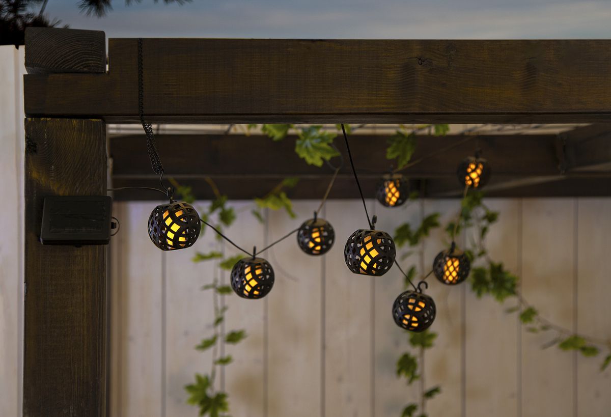 Solar Lichterkette Flame - Schwarz, Lichtfarbe Gelb