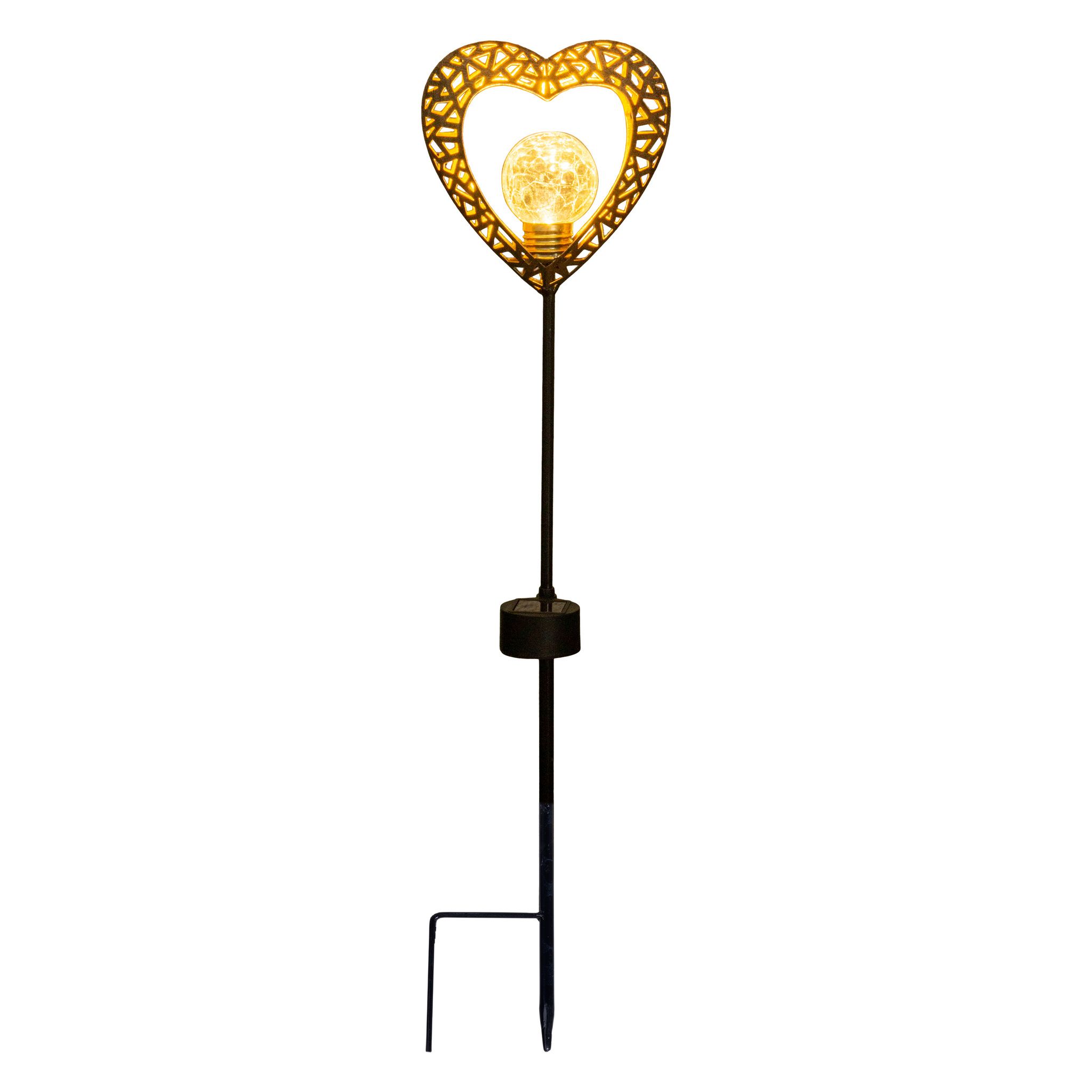 2er-Set LED-Solarleuchte HERZ mit Erdspieß H: 59 cm - IP44, 0.06W, Warmweiss