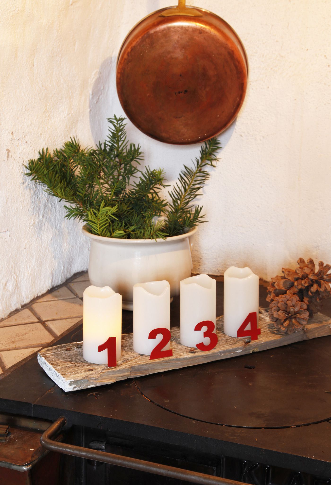 LED Pillar Kerze 4er Pack Advent - Indoor, Weiss, 10cm Höhe, Timerfunktion