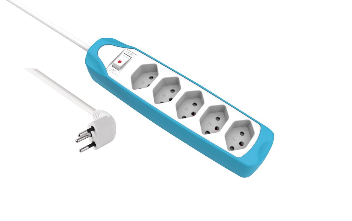 Fix Line Multiprise - 5xT13, 1.5m Kabel, H05VV-F 3G1mm2, blau, Kinderschutz