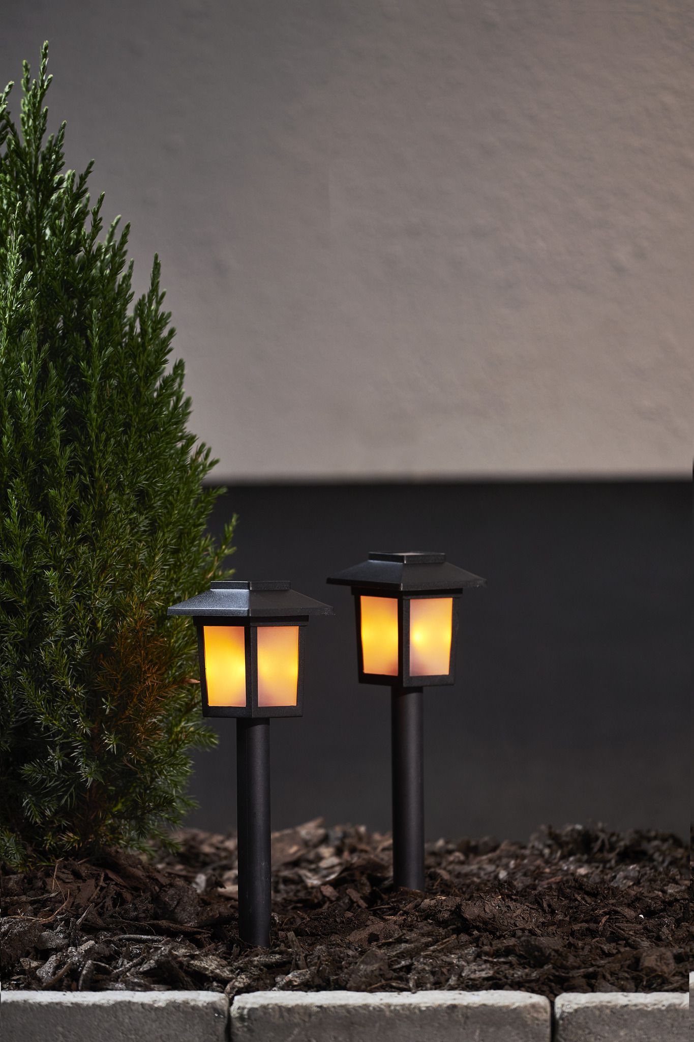 Solar Poller-Leuchte 2 Pack Flame Mini - Schwarz, Lichtfarbe Gelb