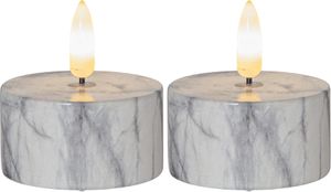 LED Teelicht 2 Pack Flamme Marble - Indoor, Grau, 6cm, Timerfunktion