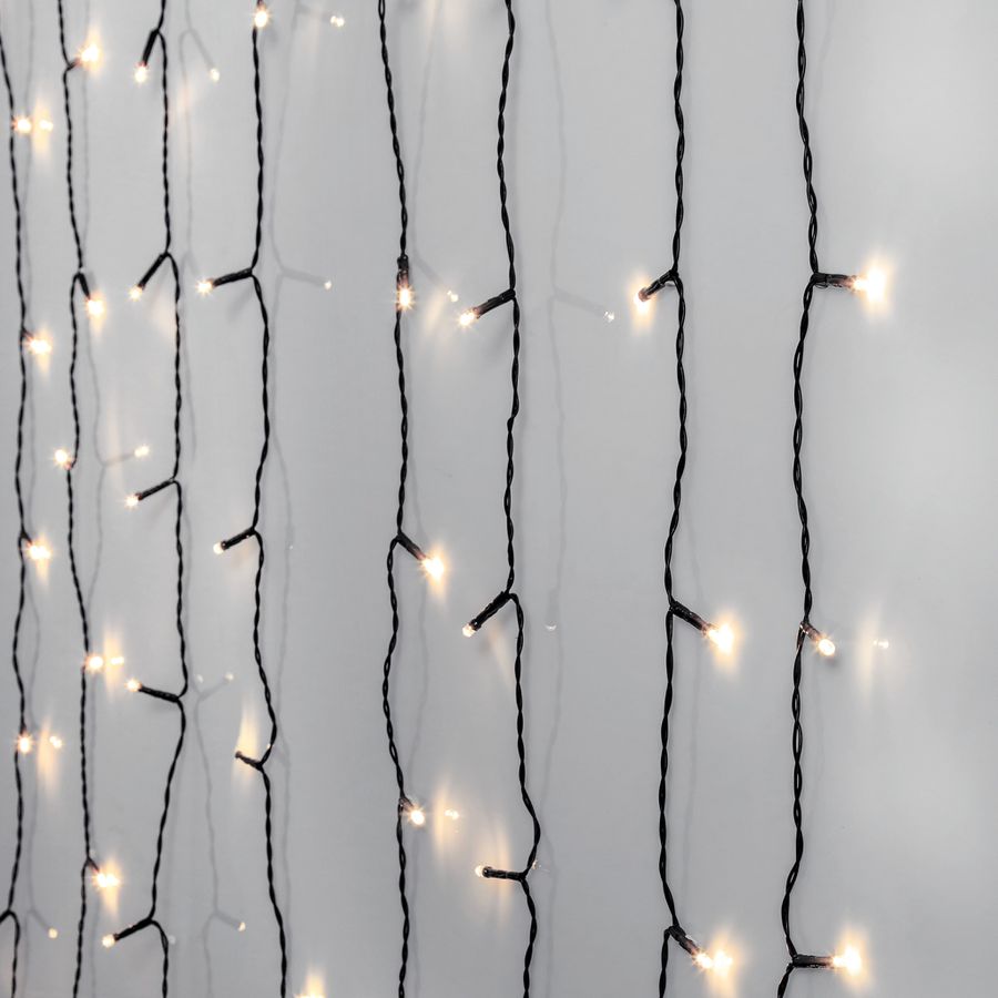 LED crispy white, Vorhang, 120 LEDs - Schwarz, 3000K, 130cm x 200cm