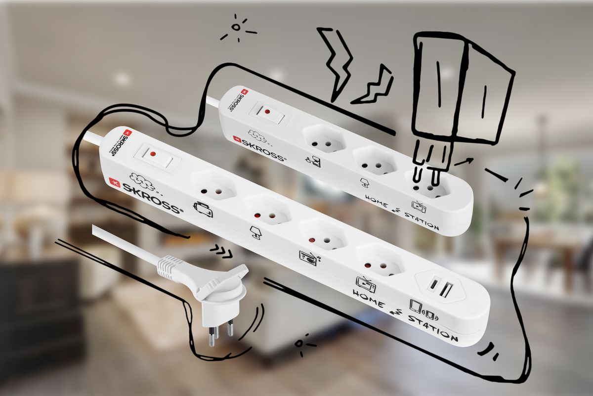 Home Station - 3x Typ 13, Flachstecker Typ 12 mit Lasche, 1.5m Kabel, inkl. Überlast-Schalter