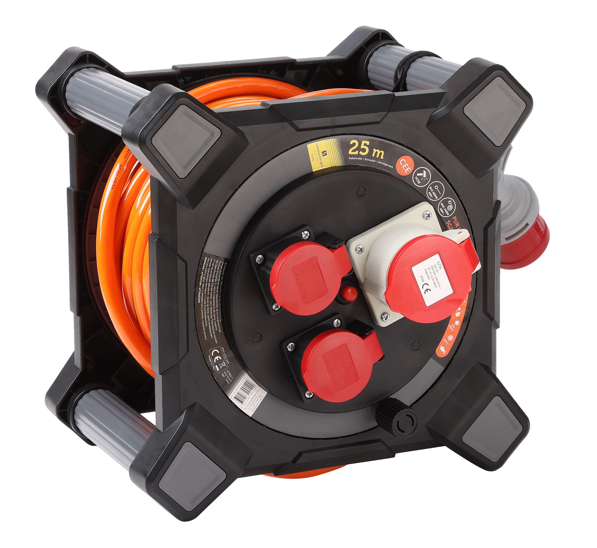 Kabelbox Kunststoff CEE 5P 16A IP44 25m - EPR-PUR H07BQ-F 5G2.5mm2 1xCEE16/5 2xT25 Steckdosen