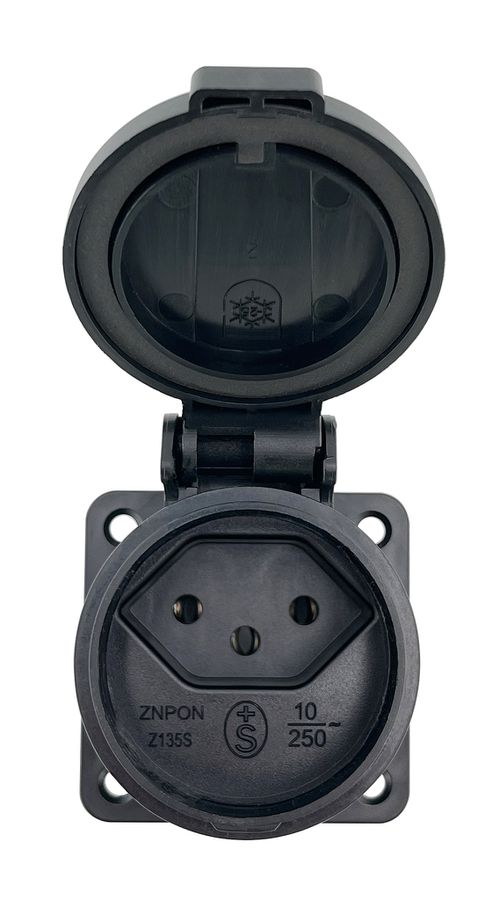 IP55 Montagesteckdose Typ 13 - Steckdose T.13 einzeln zum montieren, Klappdeckel, 250V - 10A / max. 2500W, IP55 geschützt, S+