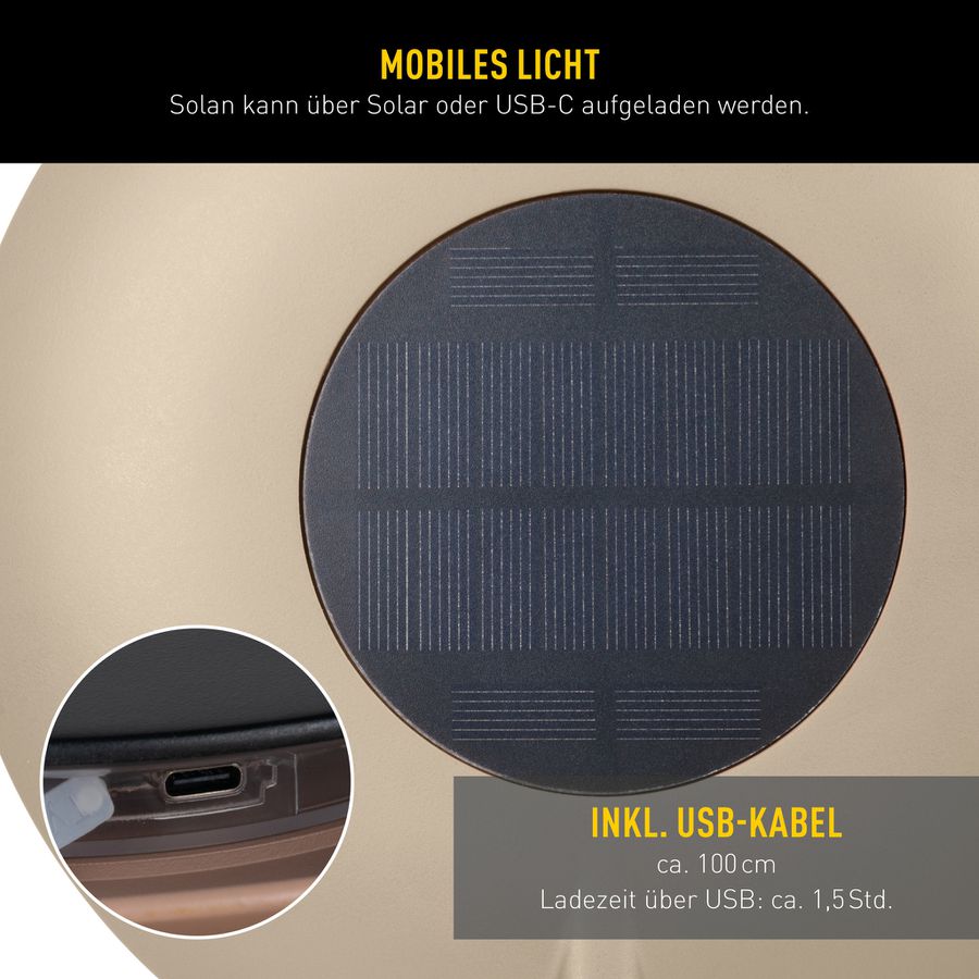 Solar- Tischleuchte Hängeleuchte SOLAN almond H: 41,5 cm - 3000K, 120lm, 1W, IP54