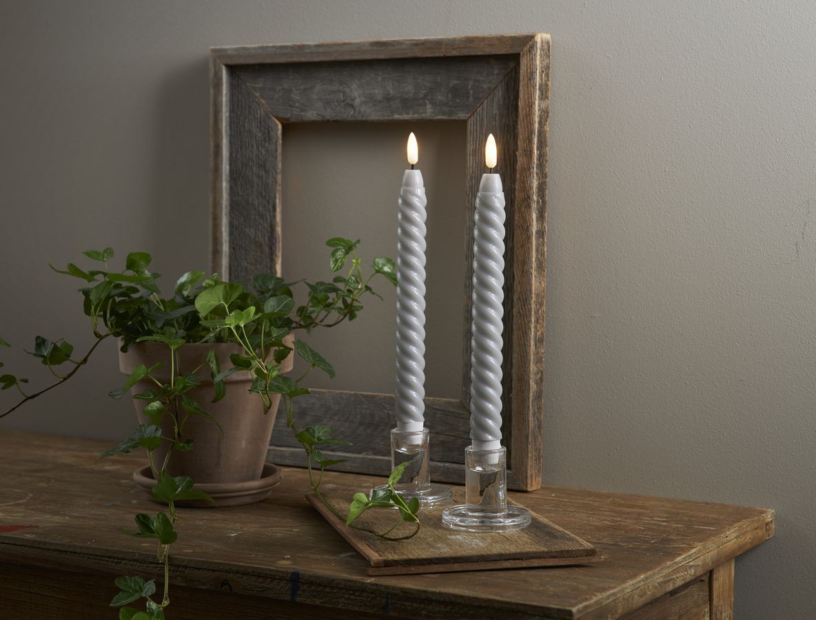 LED Dinner Kerze 2er Pack Flamme Swirl - Indoor, Grau, 25.00 cm Höhe,  Timerfunktion