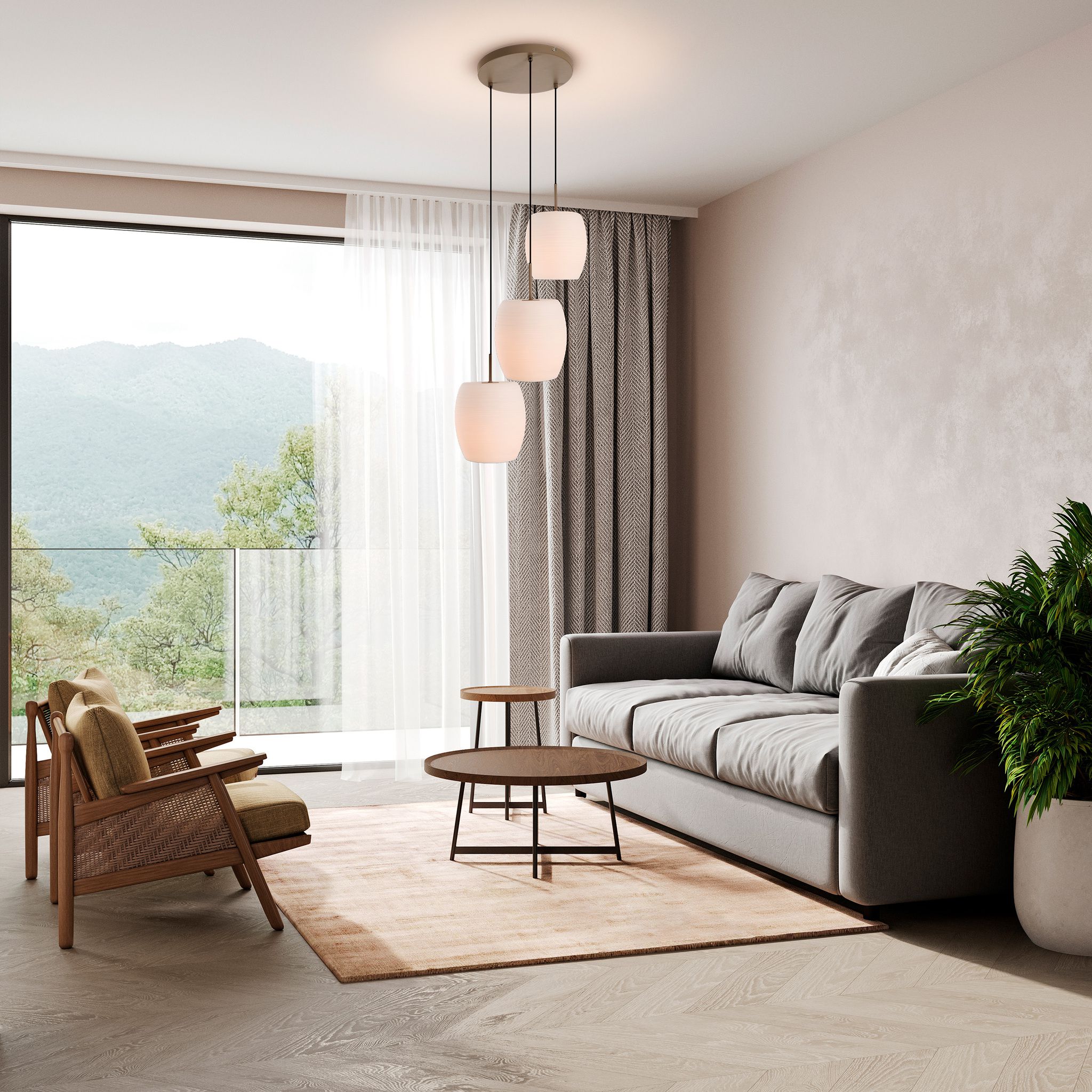 3er Pendelleuchte  NIRELIA  : 30cm beige - IP20, E27, Beige