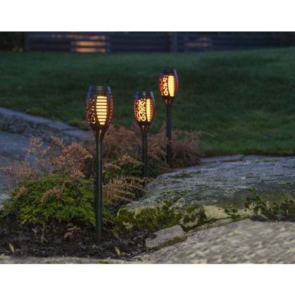 Solar Pollerleucht 3 Pack Flame Mini - Schwarz, Lichtfarbe Gelb