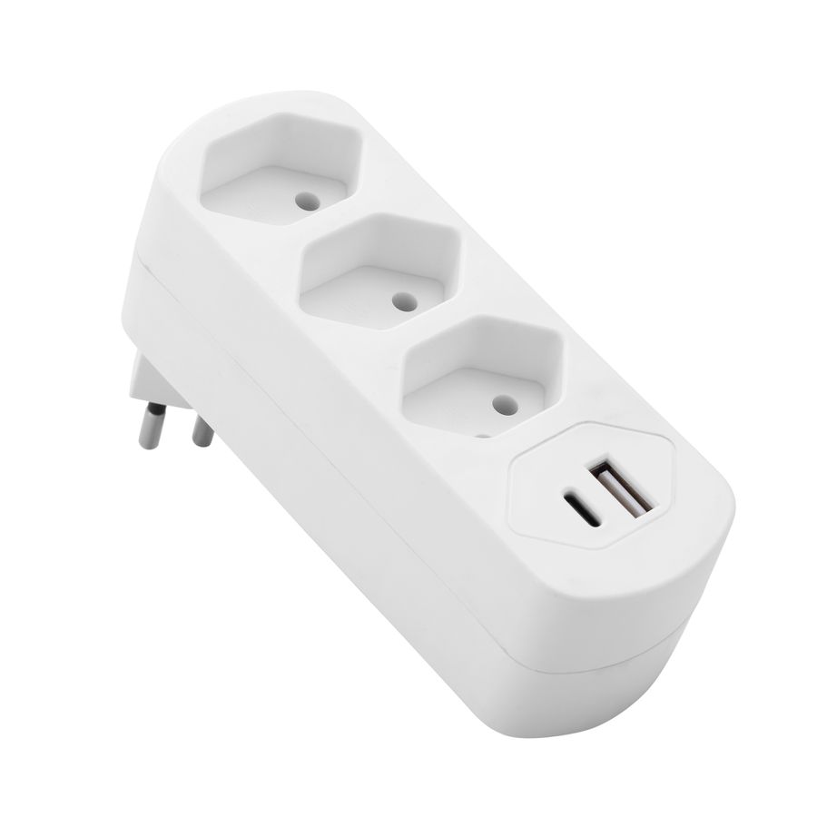 Abzweigstecker drehbar 3xT13 mit USB PD30W weiss - Abzweigstecker drehbar 3xT13 mit USB PD30W weiss
