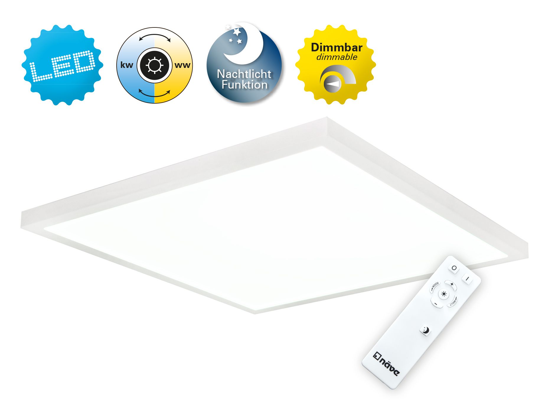 LED Wand u. Deckenleuchte Lima - LED fest verbaut, 2700-6500K, warm-kaltweiss
