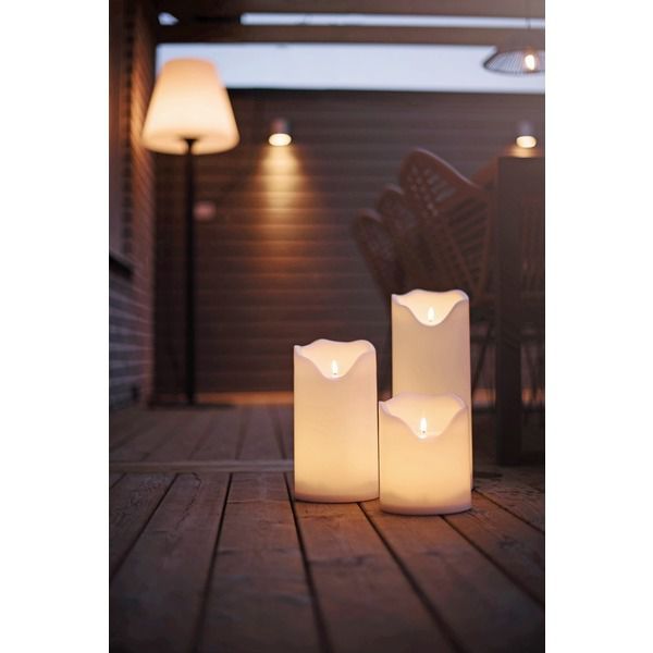 LED Pillar Kerze Flamme Grand - Outdoor, Weiss, 40 cm höhe, Timerfunktion