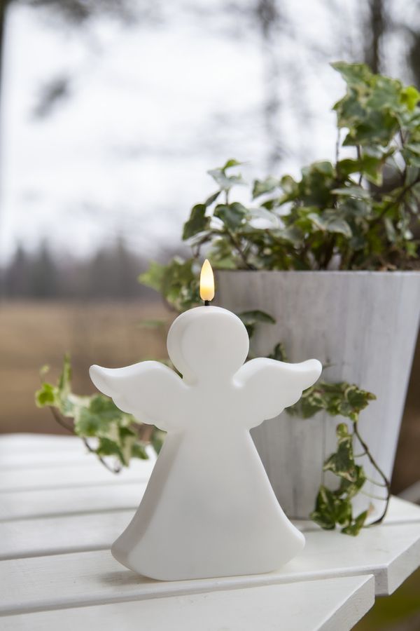 Outdoor Dekoration Flamme Angel - Outdoor, Weiss, 18.5 cm Höhe, Timerfunktion