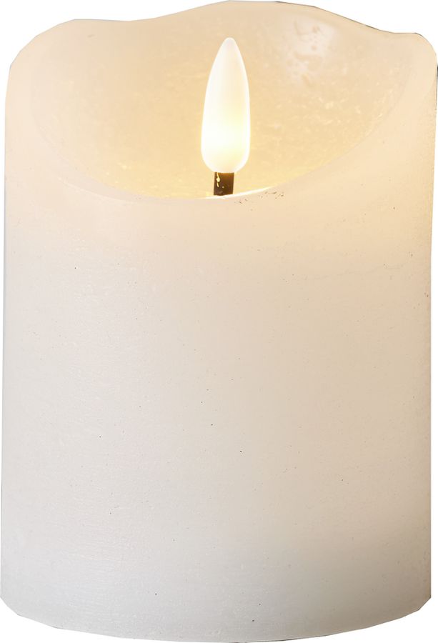 LED Pillar Kerze Flamme Rustic - Indoor, Weiss, 10.00 cm Höhe,  Timerfunktion