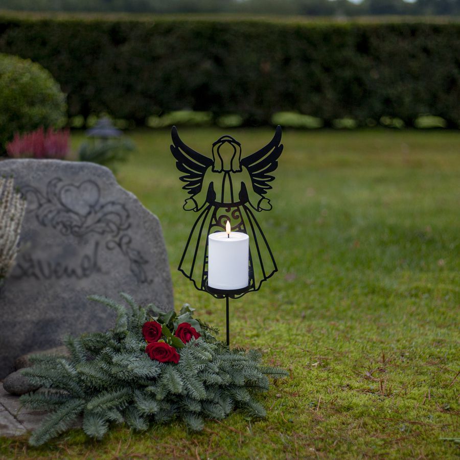LED Memorial Kerze Flamme Deco - Indoor, Outdoor, Schwarz, 48.00 cm Höhe, Timerfunktion