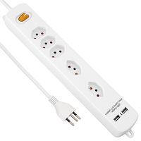 Plus Multiprise Kombi - 2x USB max. 2.4A 5xT13, 1.5m Kabel, H05VV-F 3G1mm2, weiss,  kein Kinderschutz