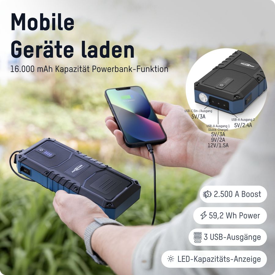 Jump Starter 16.0 - USB,Powerbank, Taschenlampenfunktion