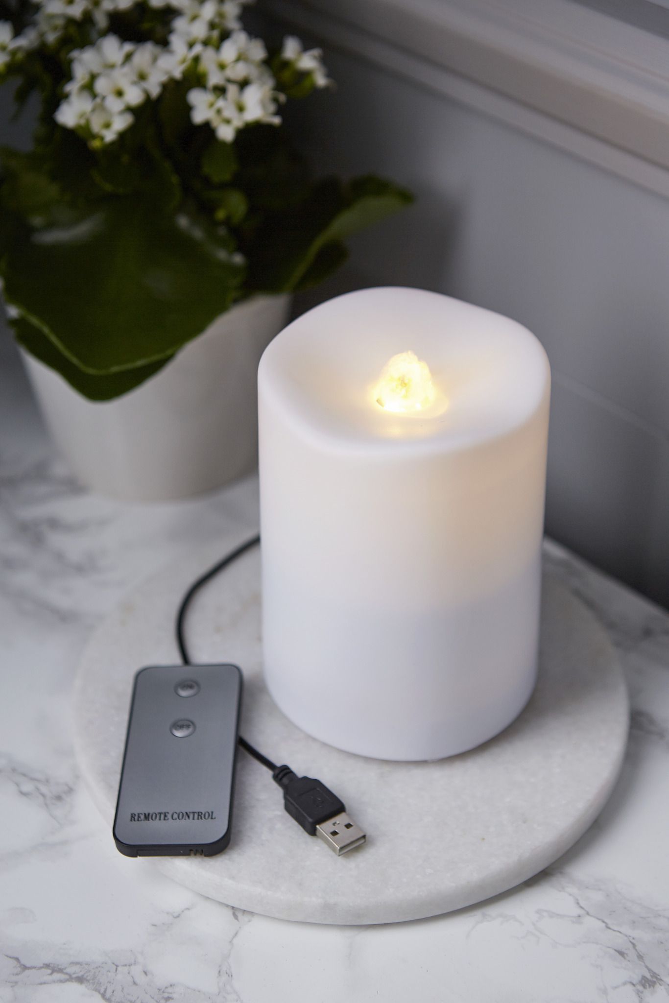 LED Pillar Kerze Water - Indoor, Weiss, 14cm Höhe, Timerfunktion