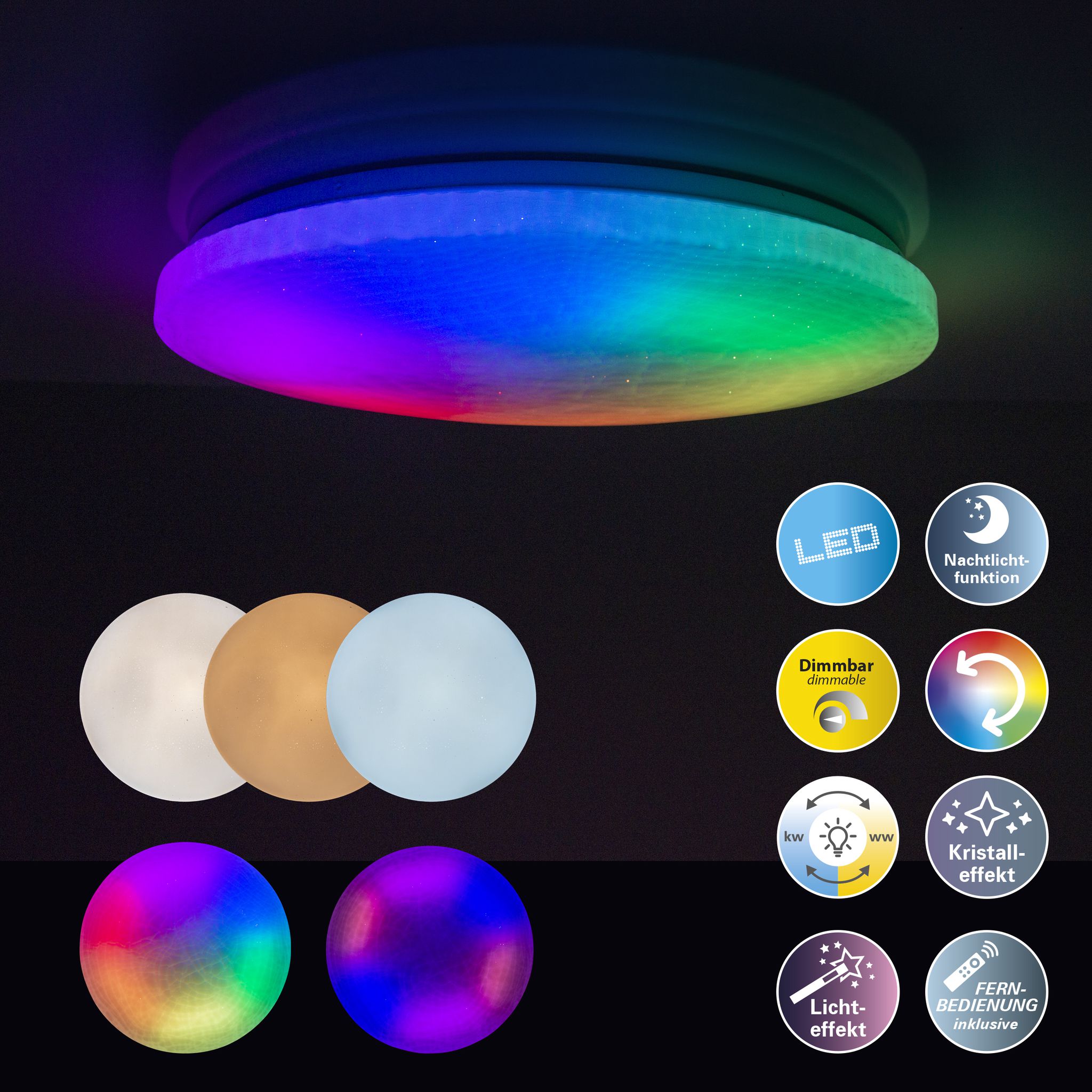 LED Deckenleuchte Sligo d:38cm - LED fest verbaut, 3000-6500K, RGBW