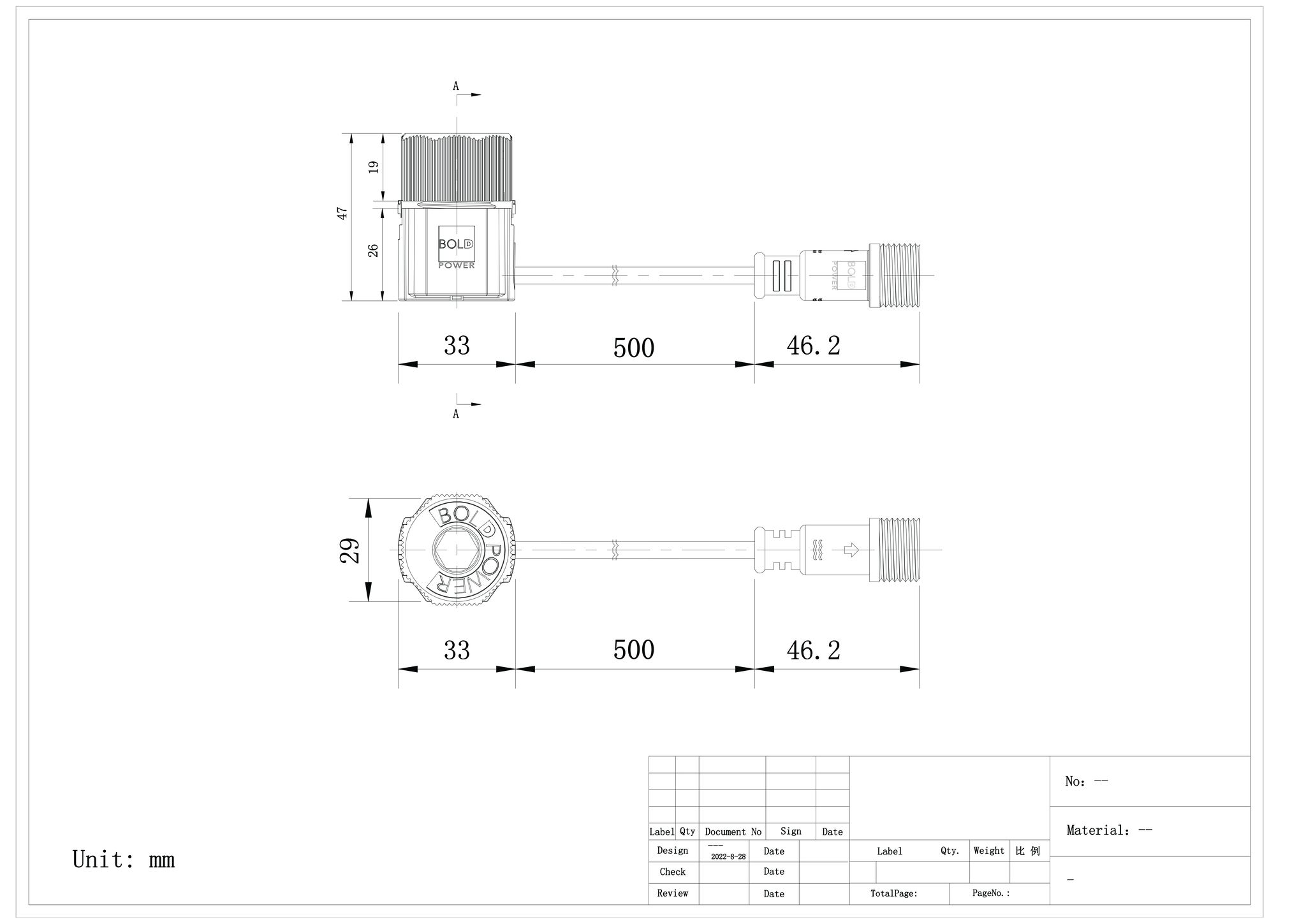 Playlight 24V Verbinder M18 (0.50m) - 1-Weg-Leiter mit M18-Stecker