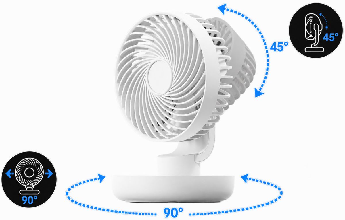DINE Mini-Tischventilator AF209 weiss - 3600mAh, inkl. USB-C Kabel, wiederaufladbar, Oszillations-Funktion