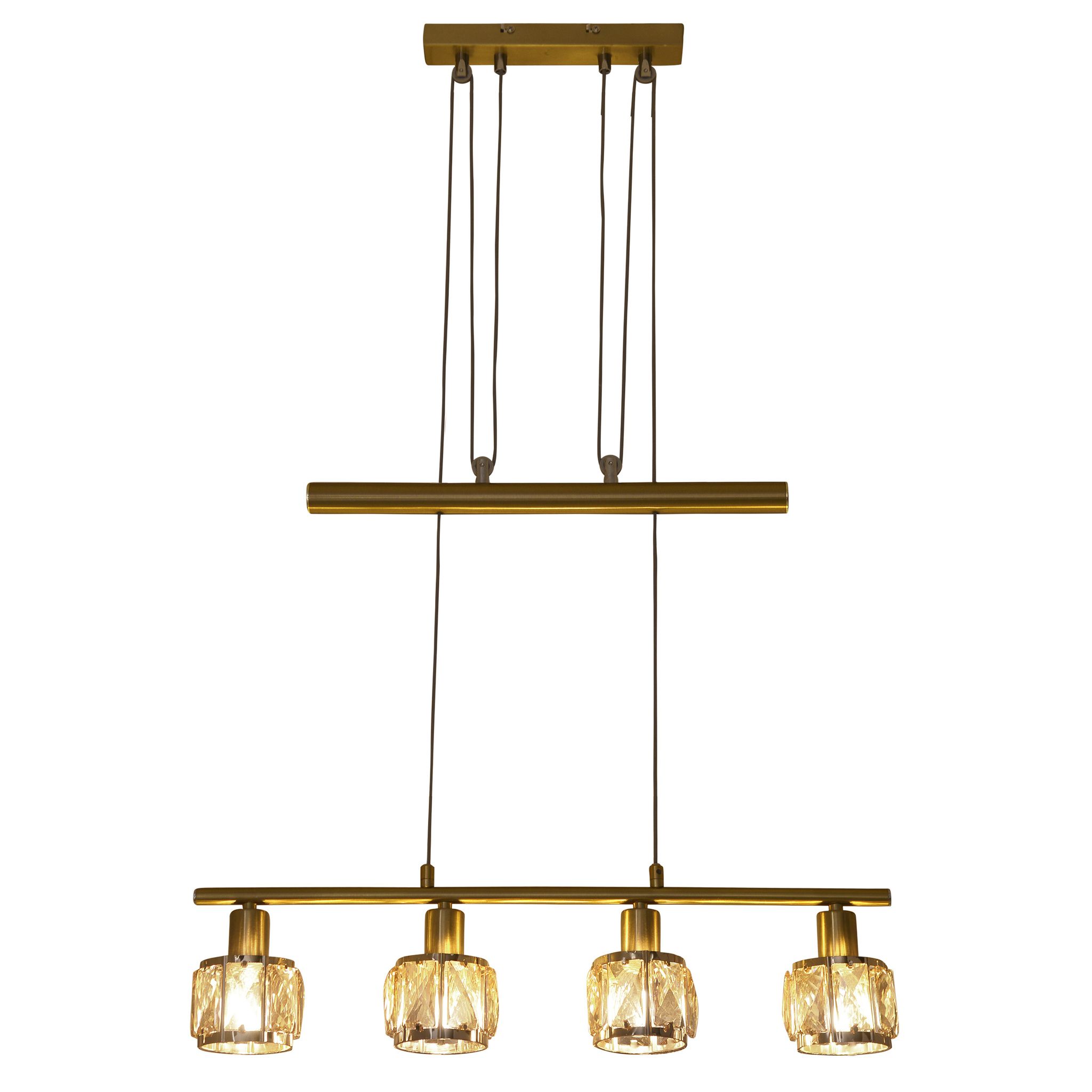 LED Gegenzug-Pendelleuchte Josefa - E14, 4x4W, 4x475lm, 3000K, IP20, gold, nicht dimmbar, Leuchtmi. inkl., B=210mm, PL=1000-1600mm