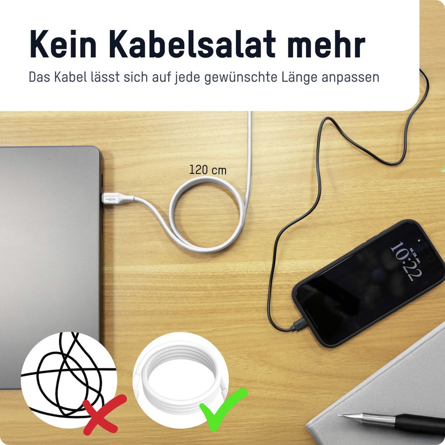 Magnetisches Silikonkabel USB-C auf USB-C, weiß, 120cm - Magnetisches Silikonkabel USB-C auf USB-C, weiß, 120cm